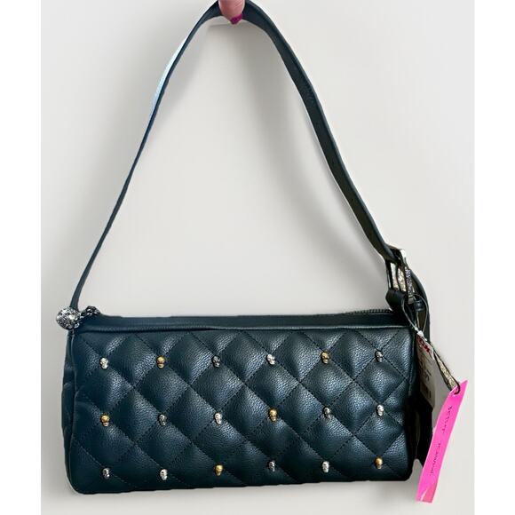 BETSEY JOHNSON Skull Studs BLK LTR Quilted Hobo Shoulder Bag Halloween Goth Y2K - Picture 2 of 16